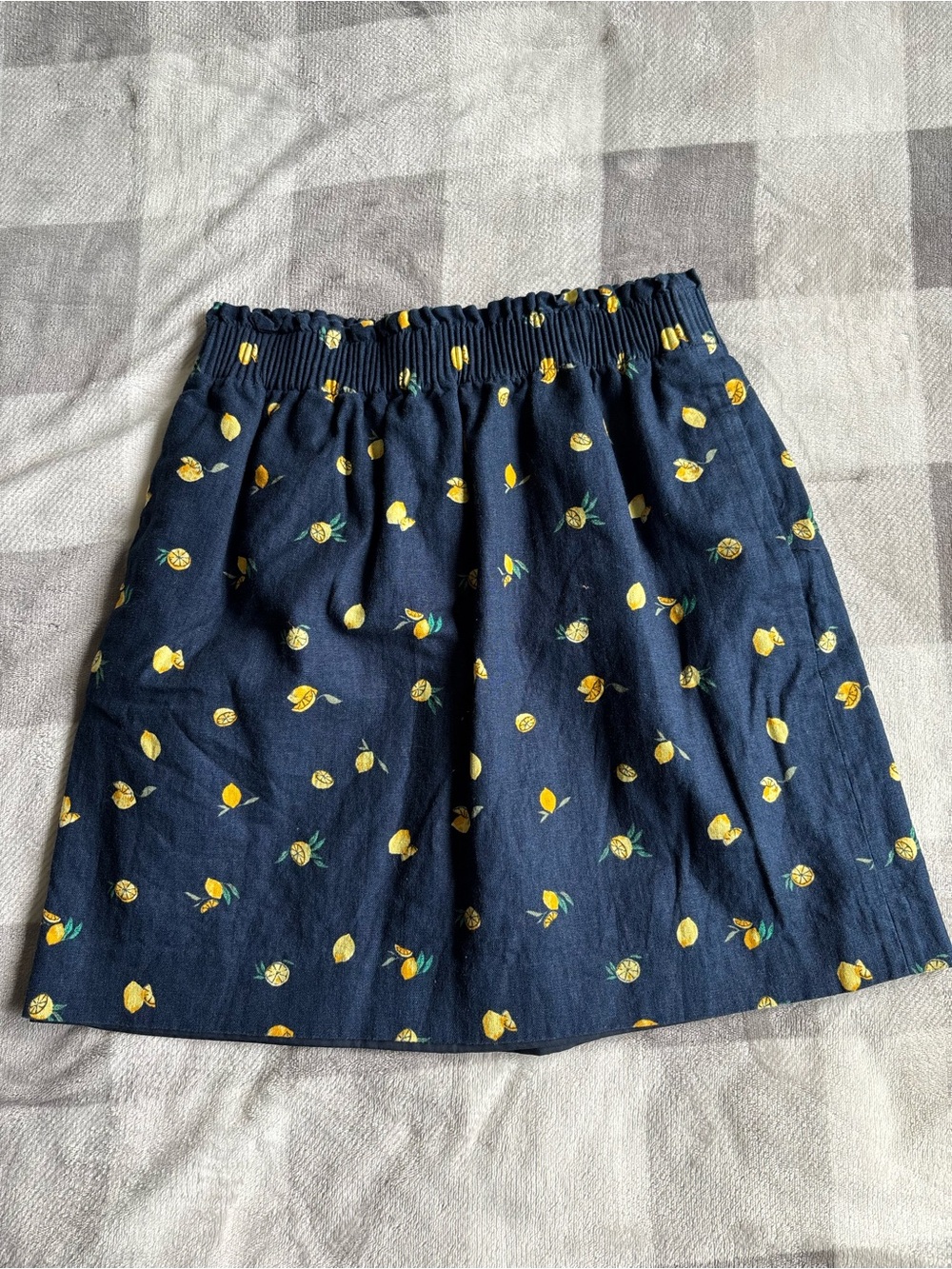 J. Crew Navy Mini Skirt with Yellow Lemon Print